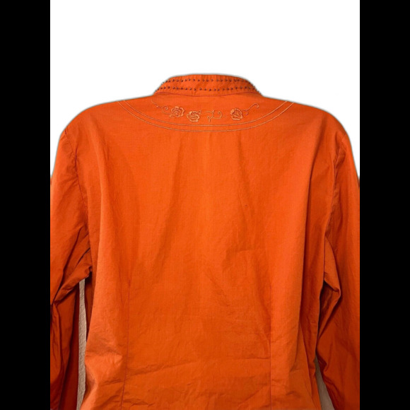 Emma James Womens Blouse Top Orange Beaded Floral Embroidered Size 12P Cotton - Picture 9 of 9